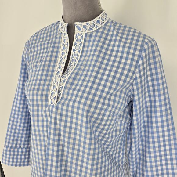 Haley and the Hound Dress Womens Small Blue White Check Cotton Embroidery Resort - Picture 9 of 13